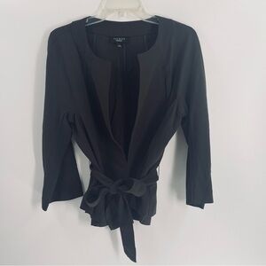 Talbots Brown Lightweight Wool Tie Waist Hook Eye Blazer Jacket Linen Look Feel